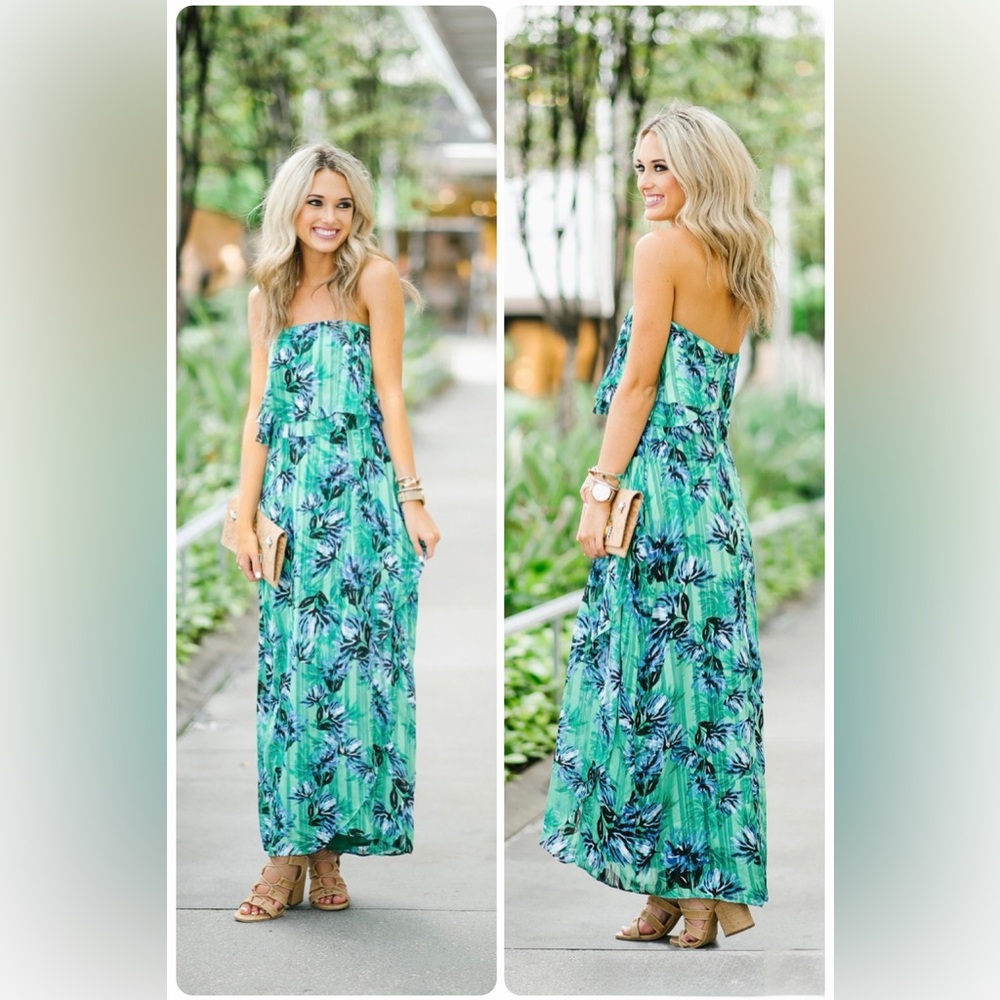 Banana Republic Strapless Palm Print Maxi Dress